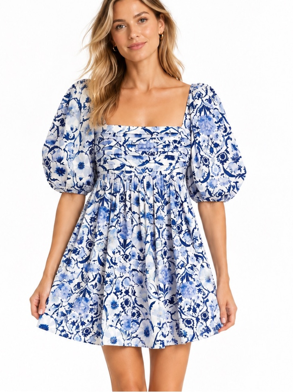 Abercrombie & Fitch Emerson Poplin Puff Sleeve Mini Dress Blue Size S